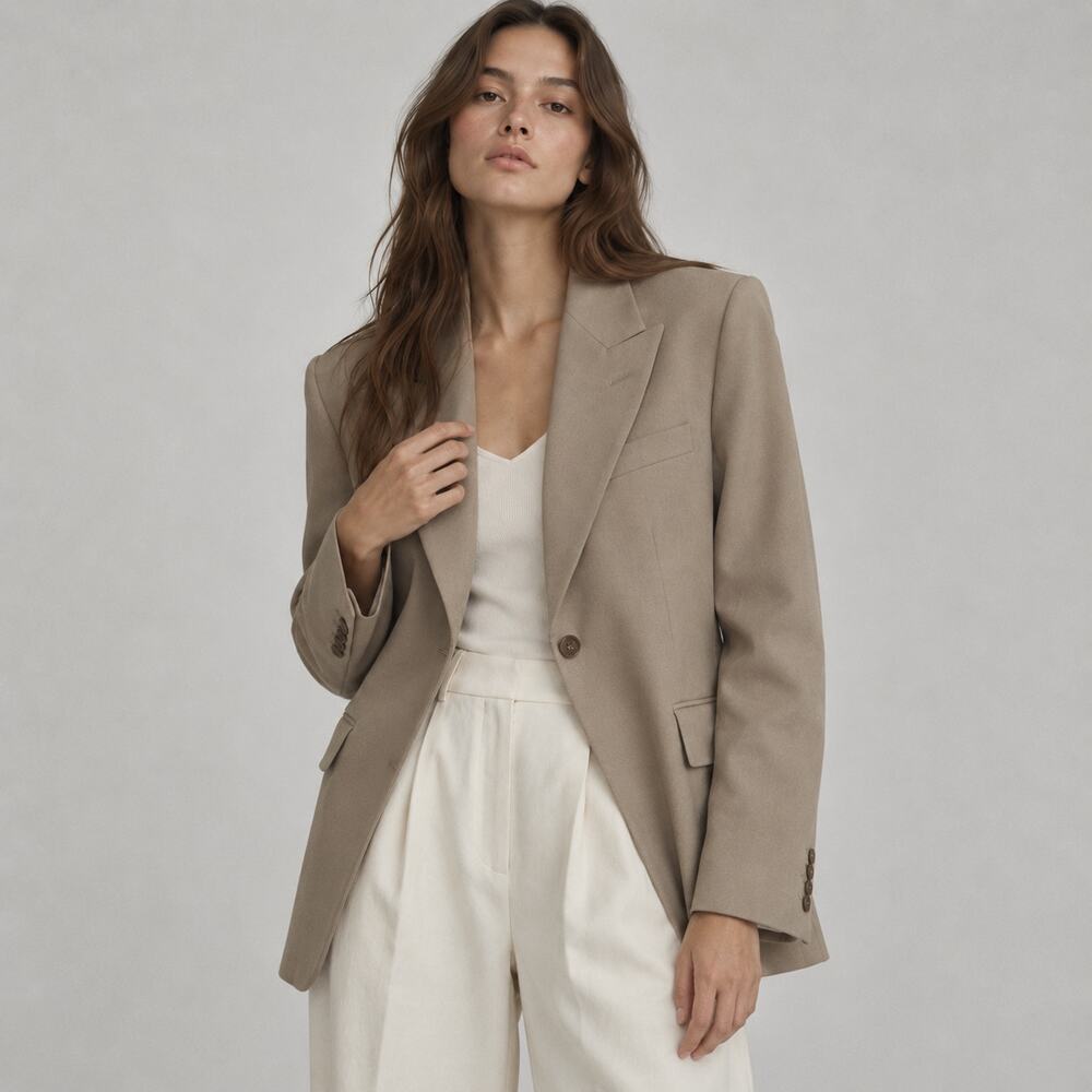 Uniqlo C Tailored Jacket 483036 Womens M Tan Single-breasted Relaxed Blazer